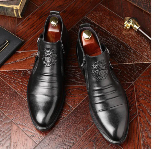 👞Livraison gratuite👞 Bottes à Cheville en Cuir avec Double Fermeture Éclair Latérale et Bouts Pointus pour Hommes